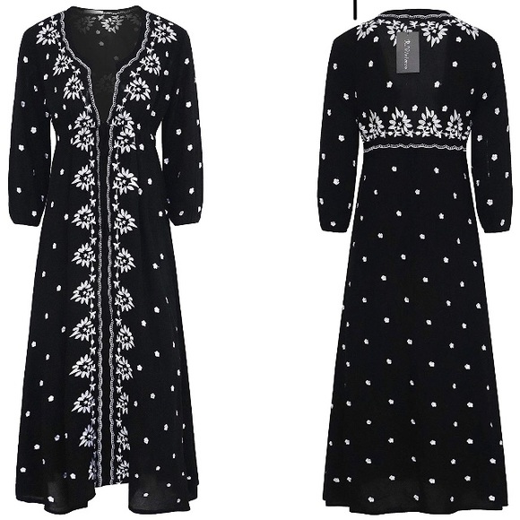 Faux free people boho embroidered midi dress - Picture 2 of 6